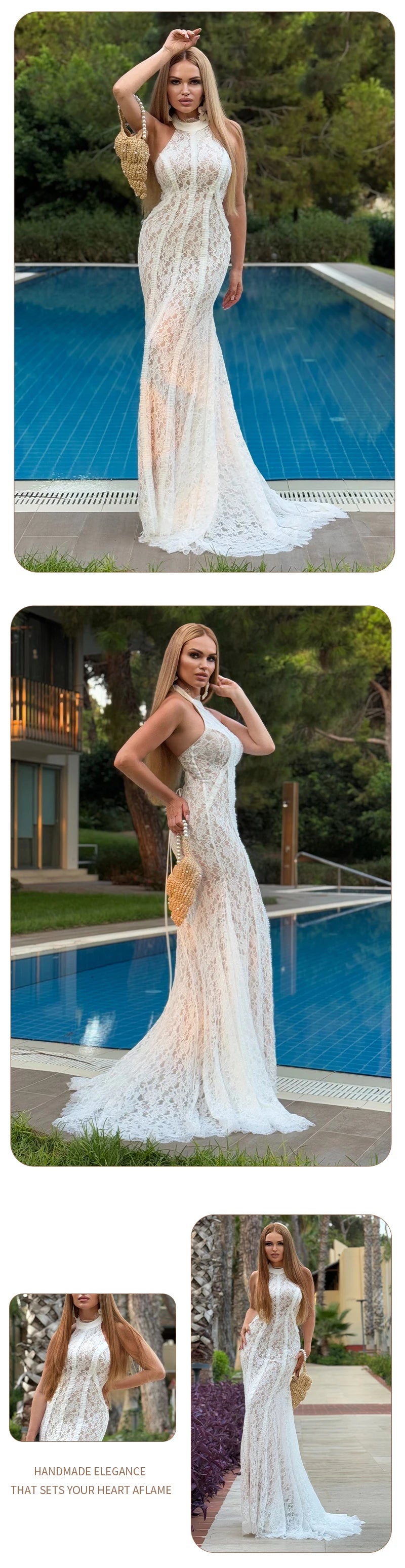 White Lace Mermaid Maxi Dress