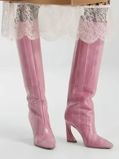 Crocodile Chunky Heel Boots
