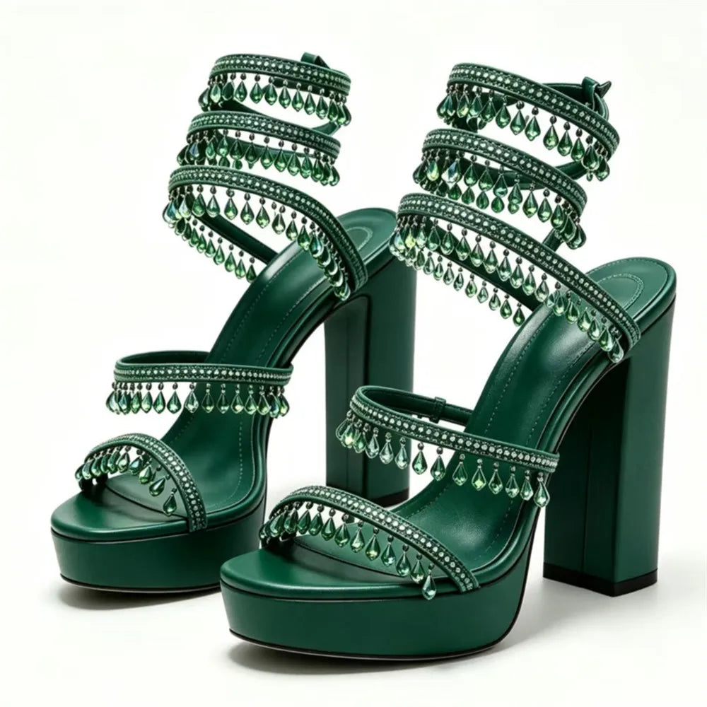 Nisha Rhinestone Chunky High Heels