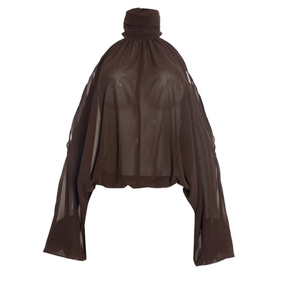 Turtleneck Sheer Chiffon Capris Set
