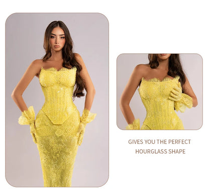 Yellow Lace Mermaid Sheer Maxi Dress