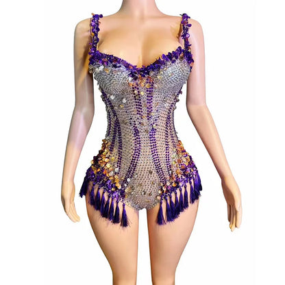 Miana Sequins Tassel Bodysuit