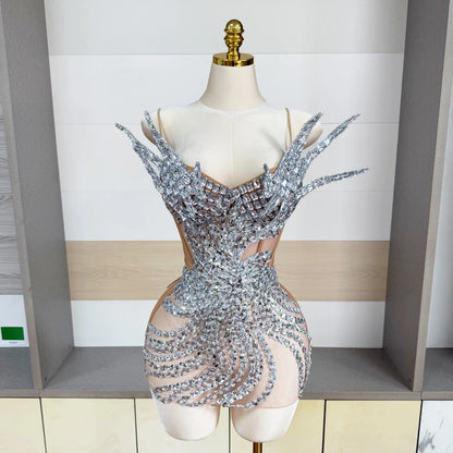 Silver Mesh Mini Dress