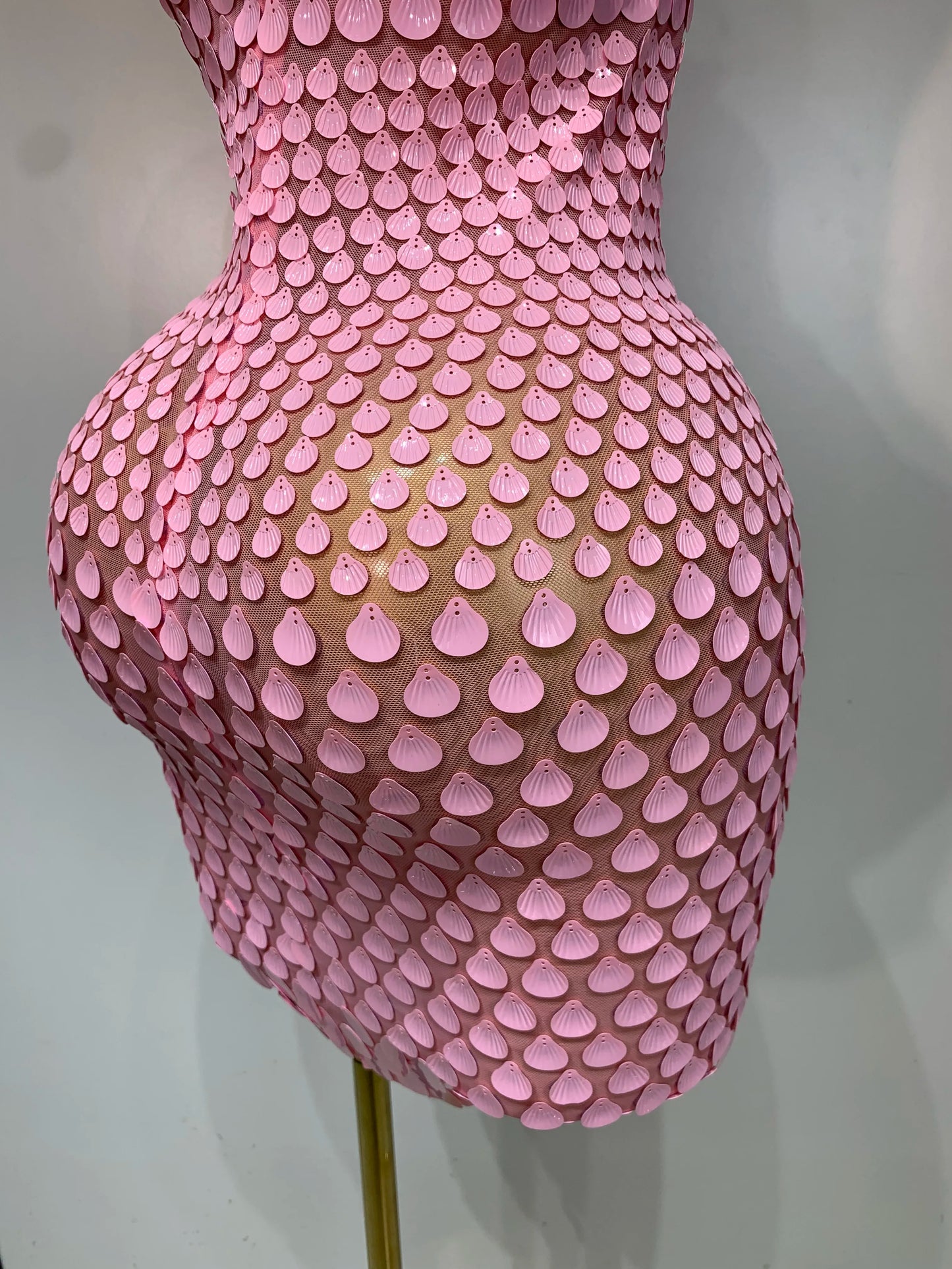 Pink Sequins Backless Mini Dress