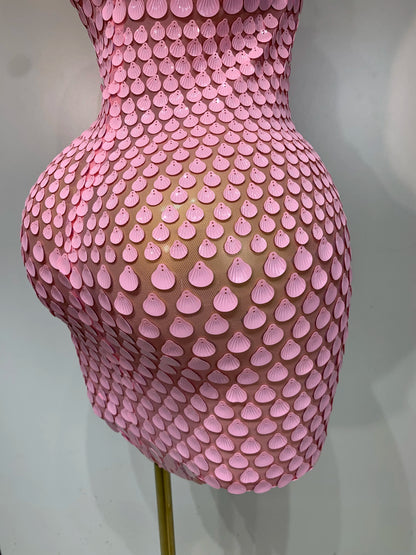 Pink Sequins Backless Mini Dress