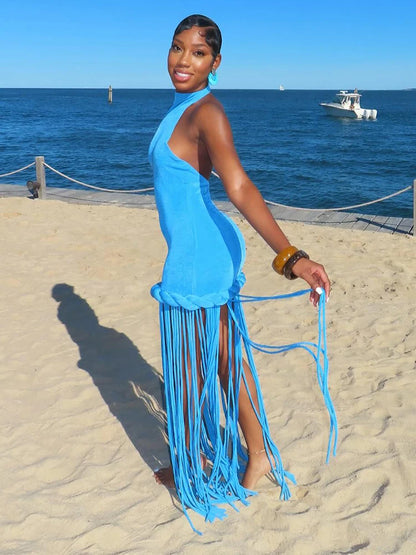 Glamour Velvet Fringe Maxi Dress