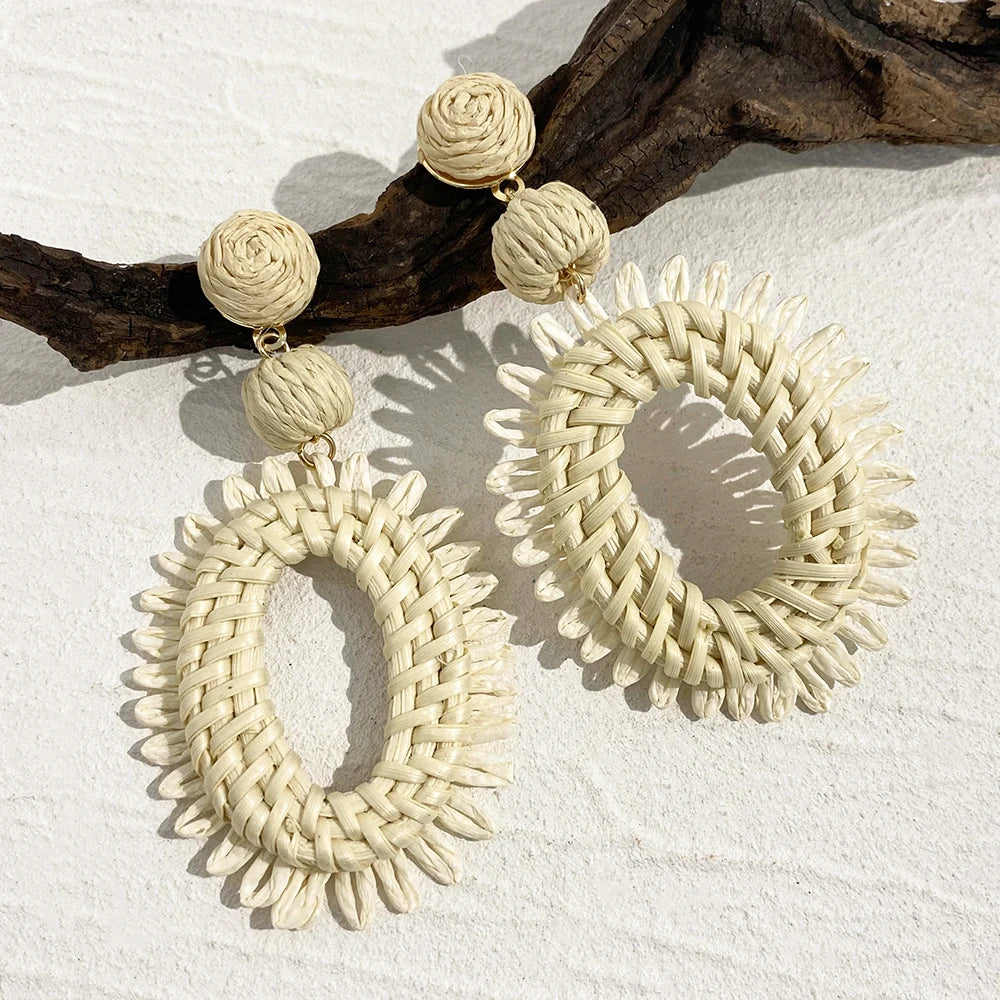 Woven Raffia Dangle Earrings