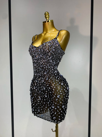 Zoey Rhinestone Mesh Mini Dress