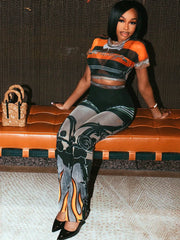 New Flame Mesh Pants Set