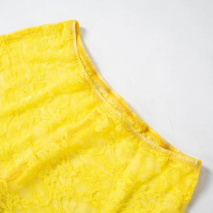 Lacey Yellow Mesh Pants Set