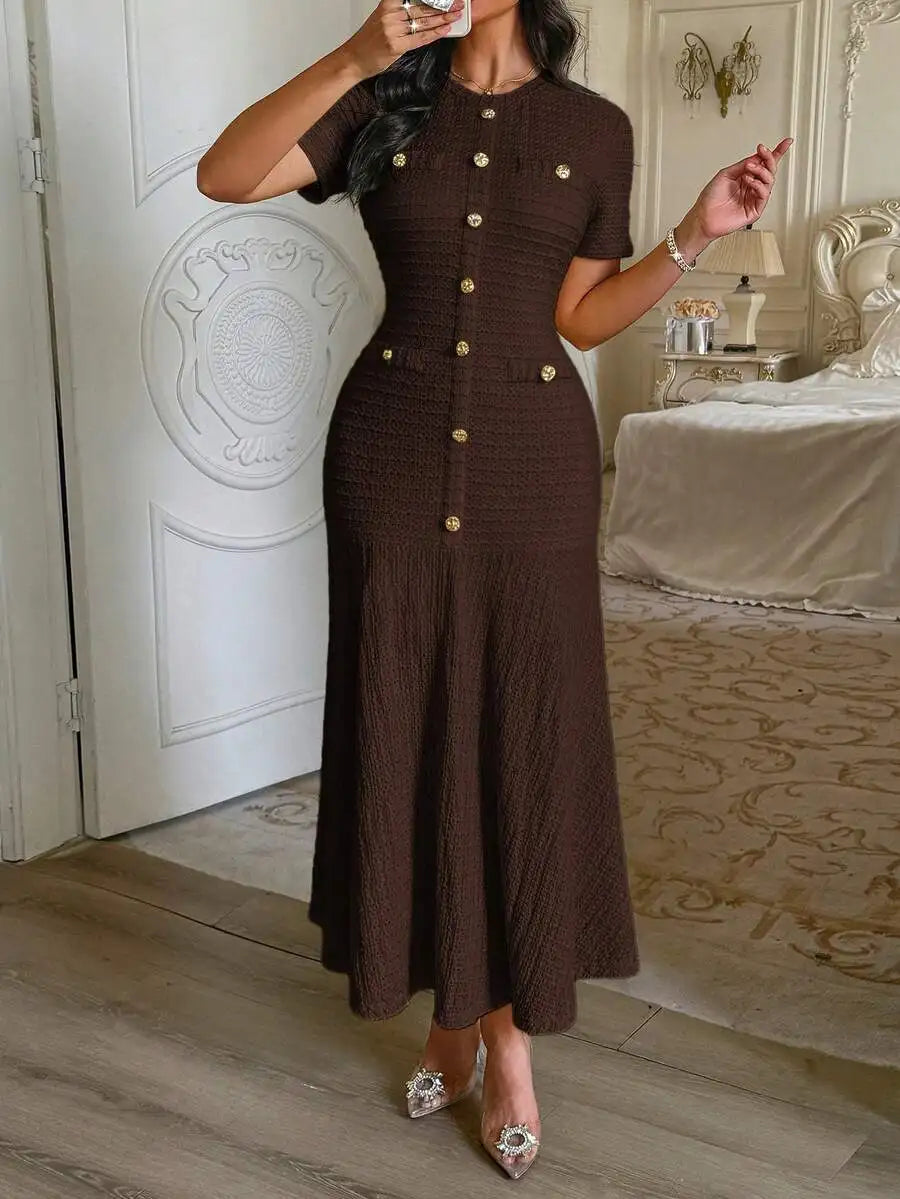 Sun-Drenched Knit Button Midi Dress