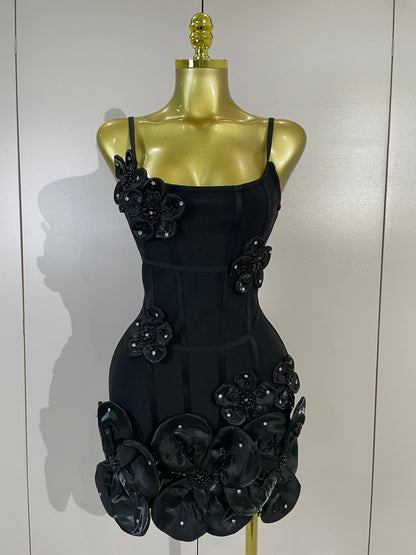 Chic 3D Beaded Flower Bandage Mini Dress