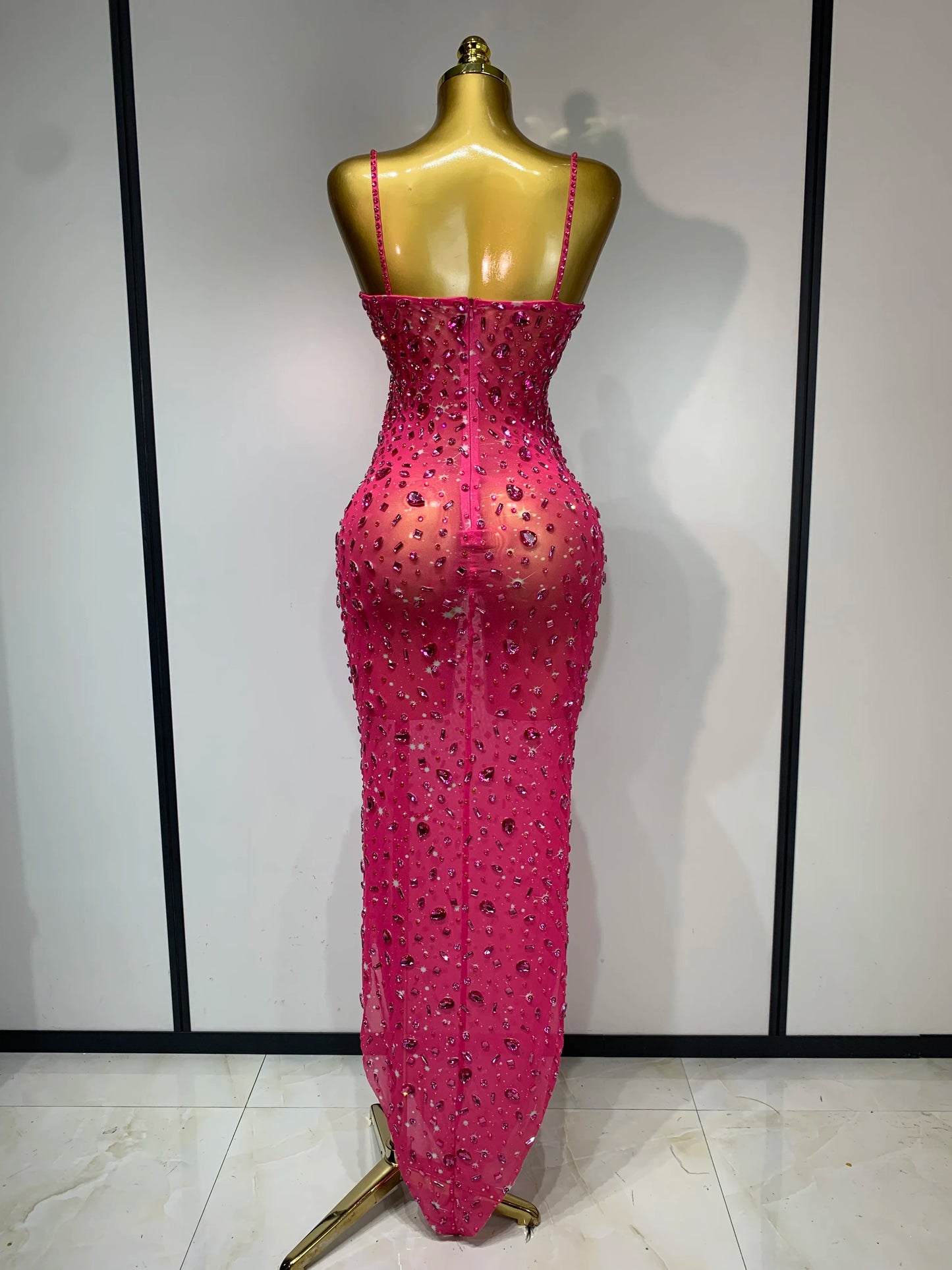 Zoey Rhinestone Mesh Maxi Dress