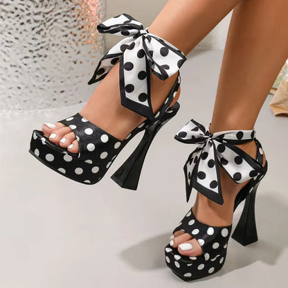 Polka Dots Silk Platform High Heels