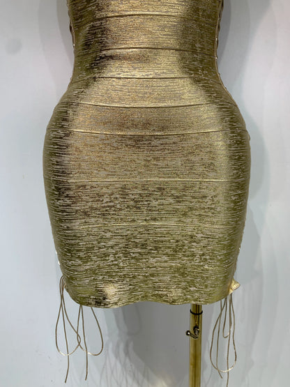 Metallic Side Lace Up Bandage Mini Dress