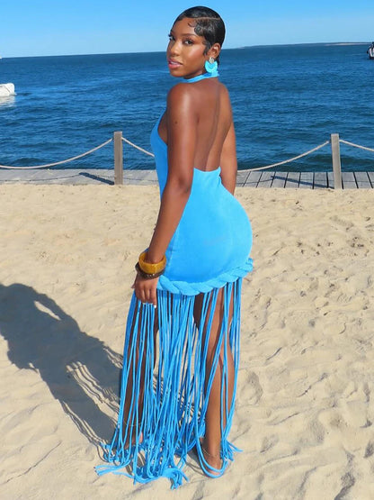 Glamour Velvet Fringe Maxi Dress