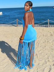 Glamour Velvet Fringe Maxi Dress