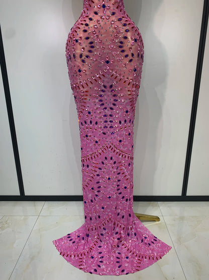 Adelina Rhinestone Backless Maxi Dress