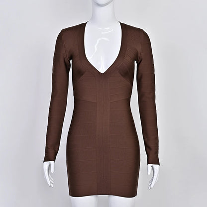 Plunge V Neck Bandage Mini Dress