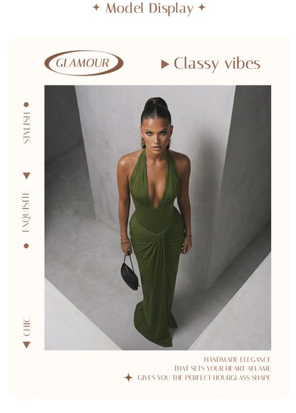 Olive Green Corset Ruched Maxi Dress
