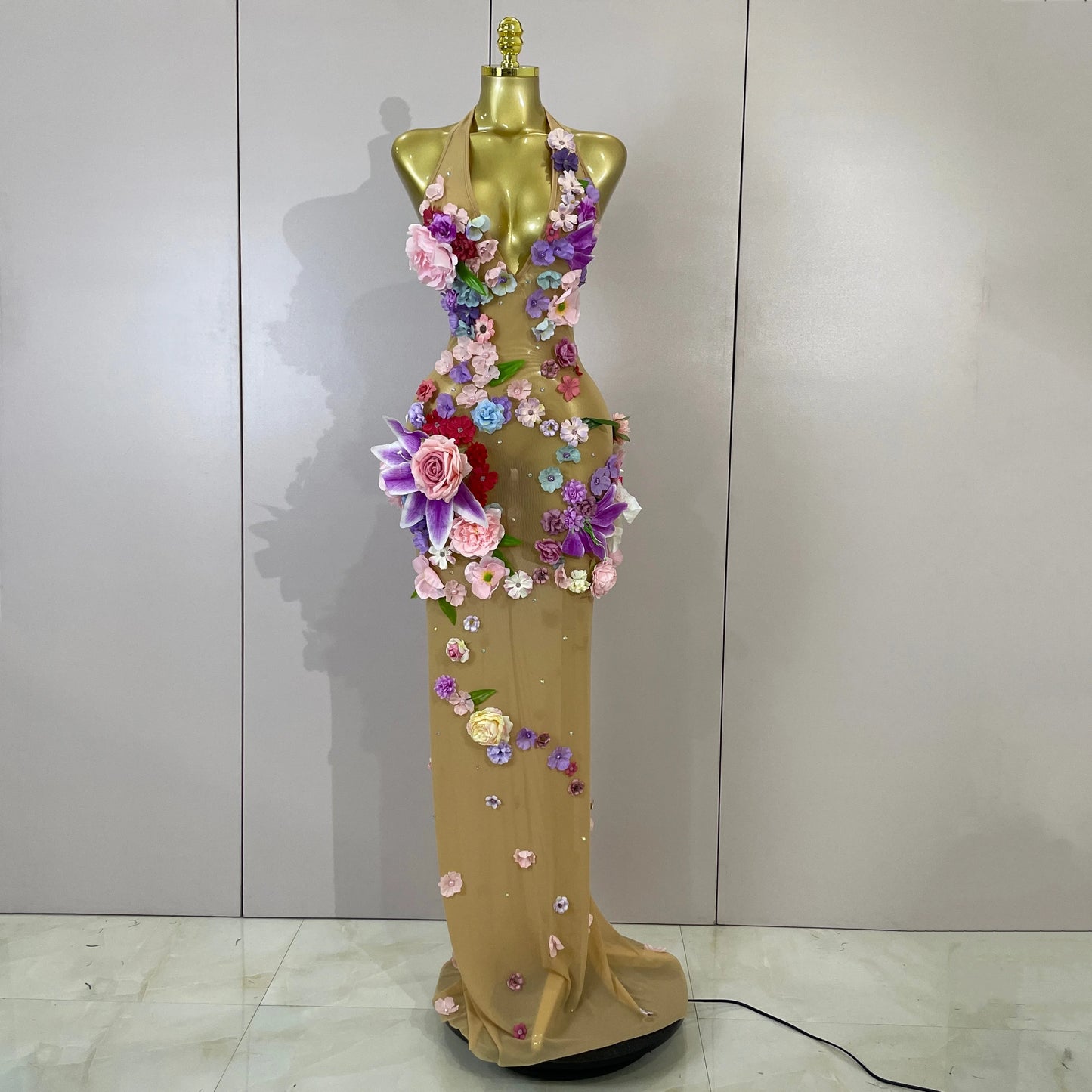 Luxe Flower Mesh Maxi Dress