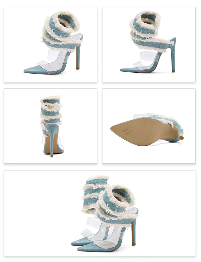 Denim Ankle Strap Heels