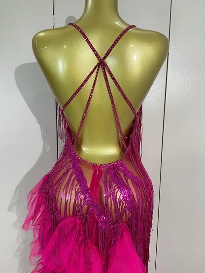 Alisa Rhinestone Tassel Sheer Maxi Dress