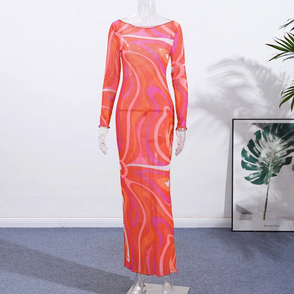 Marian Sheer Mesh Maxi Dress