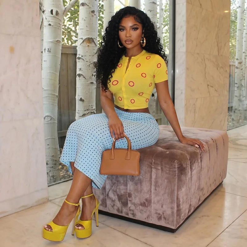 Polka Dot Contrast Skirt Set