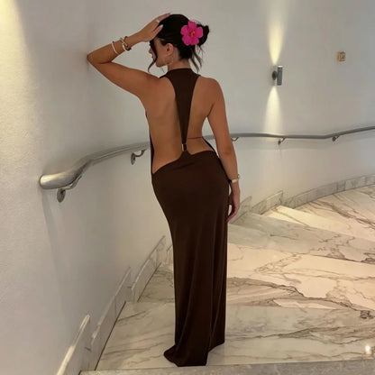 Gold Ring Backless Maxi Dress