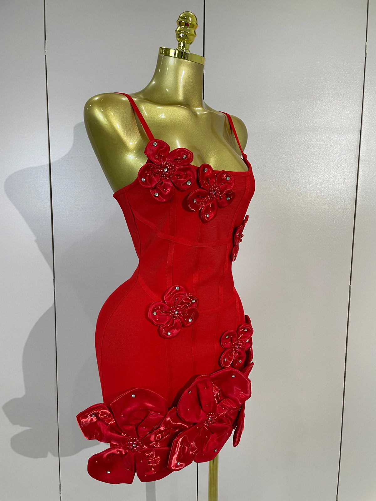Chic 3D Beaded Flower Bandage Mini Dress