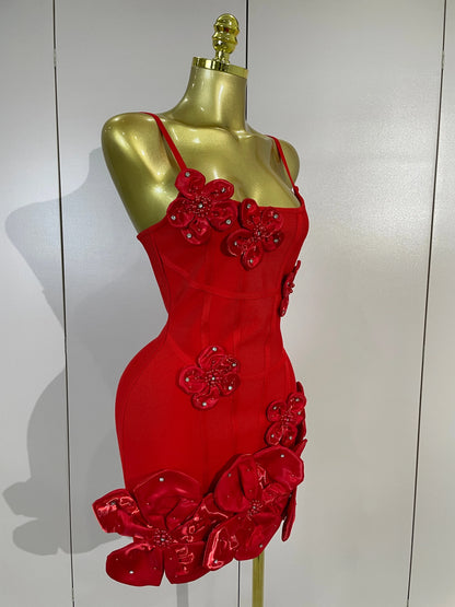 Chic 3D Beaded Flower Bandage Mini Dress