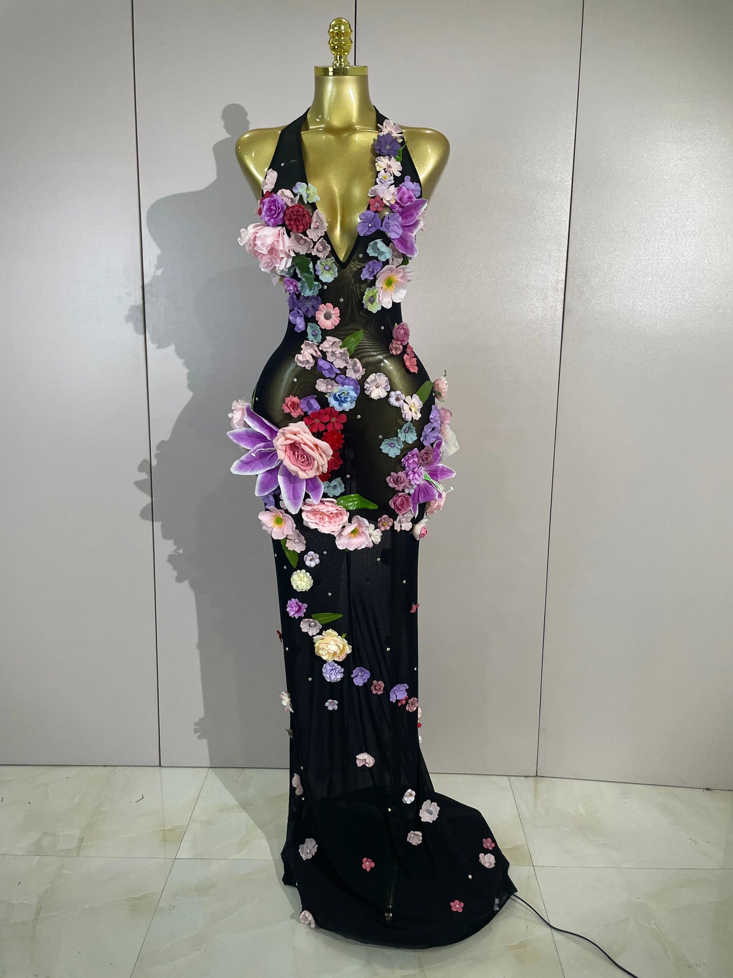 Luxe Flower Mesh Maxi Dress