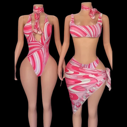 Pink Abstract Print Bikini Set