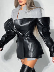 Leather Lapel Sleeve Jacket