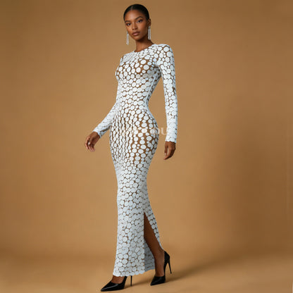 White Points Mesh Maxi Dress
