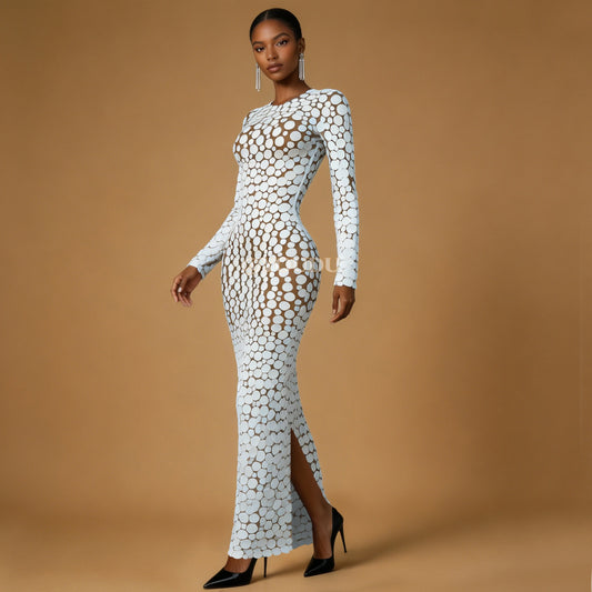 White Points Mesh Maxi Dress