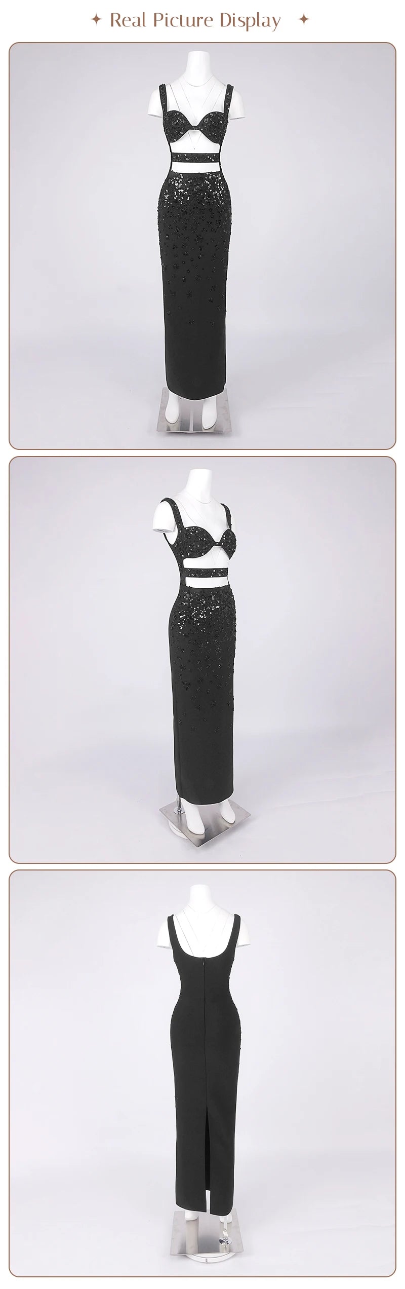 Luxury Sequins Cutout Maxi Dress