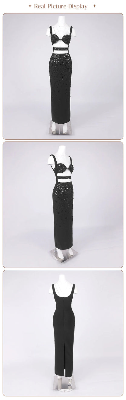 Luxury Sequins Cutout Maxi Dress