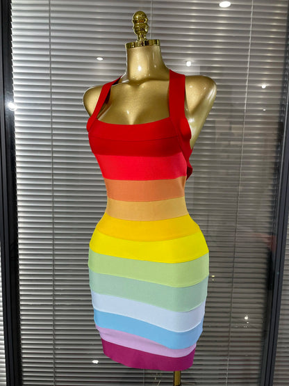 Rainbow Bandage Mini Dress