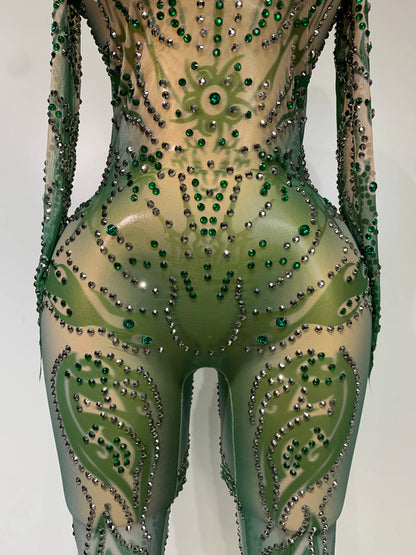 Alyza Rhinestone Mesh Jumpsuit