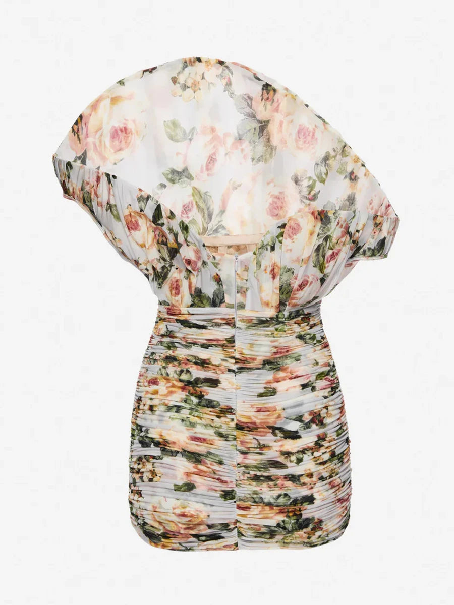 Vintage Floral Ruched Mini Dress