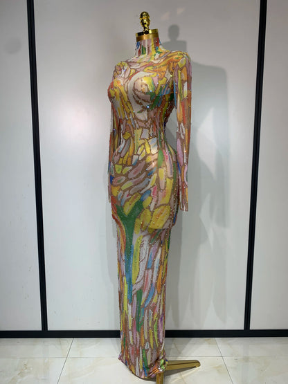 Joselle Rhinestone Mesh Maxi Dress
