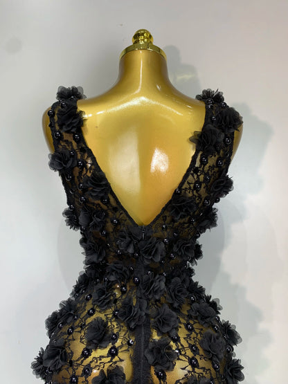 Bloom Pearls Lace Mini Dress