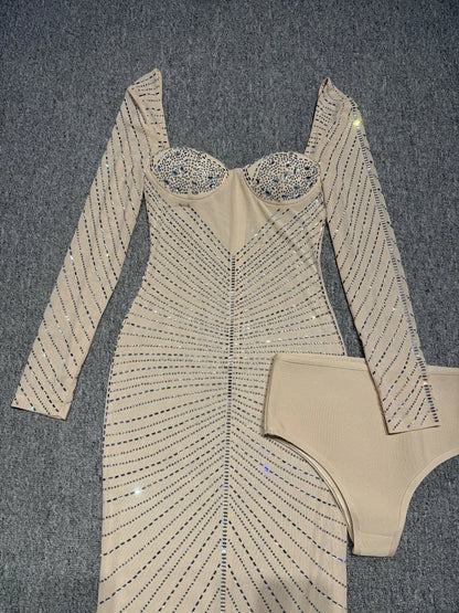 Laila Rhinestone Mesh Maxi Dress