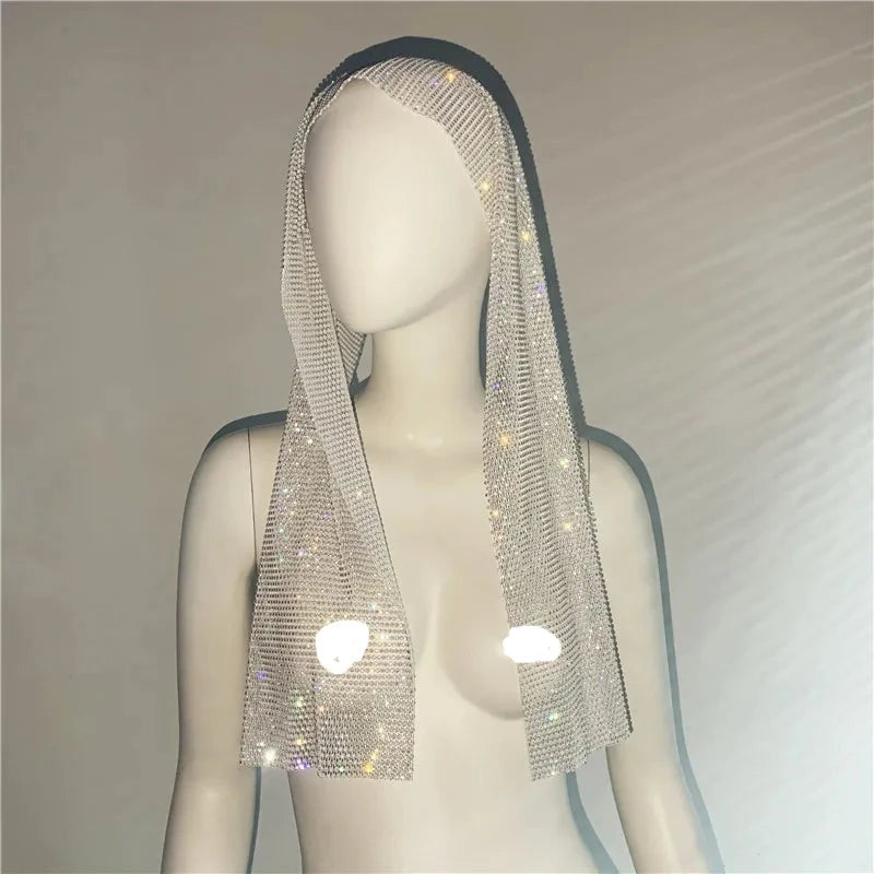 Crystal Rhinestone Fishnet Headscarf