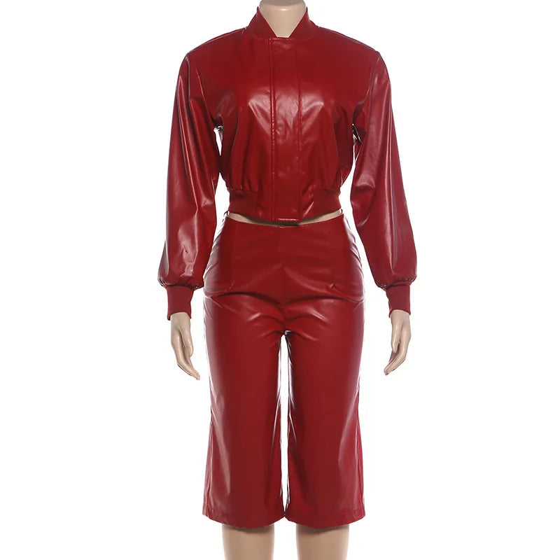 Red Leather Short Set