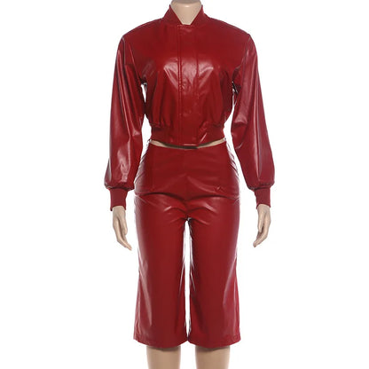 Red Leather Short Set