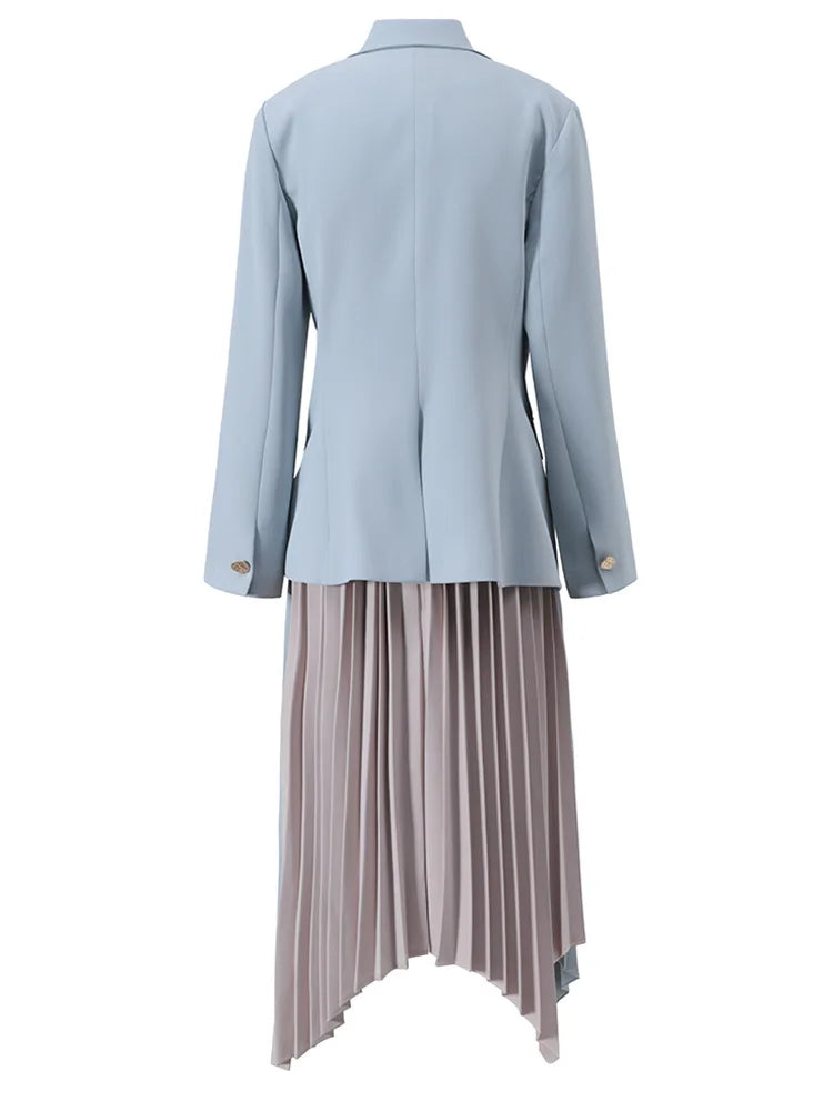 Asymmetric Contrast Pleated Blazer Skirt Set