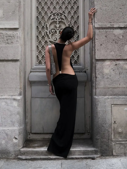 Gold Ring Backless Maxi Dress